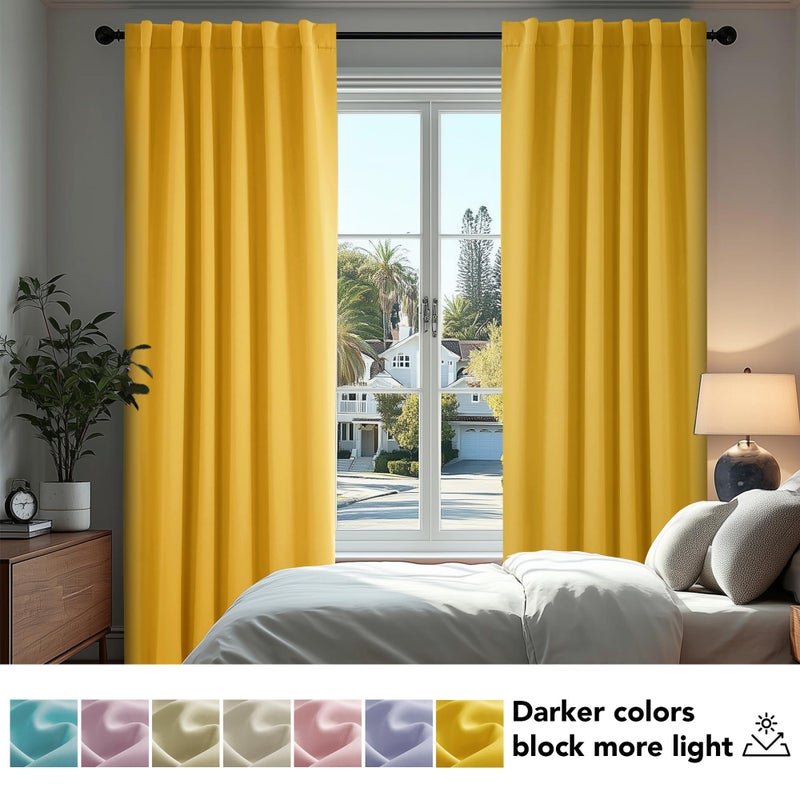 Deconovo Back Tab and Rod Pocket Blackout Curtains for Living Room - 42Wx84L Inch, Mellow Yellow, 2 Panels, Thermal Insulated Light Blocking Curtains - Image 4